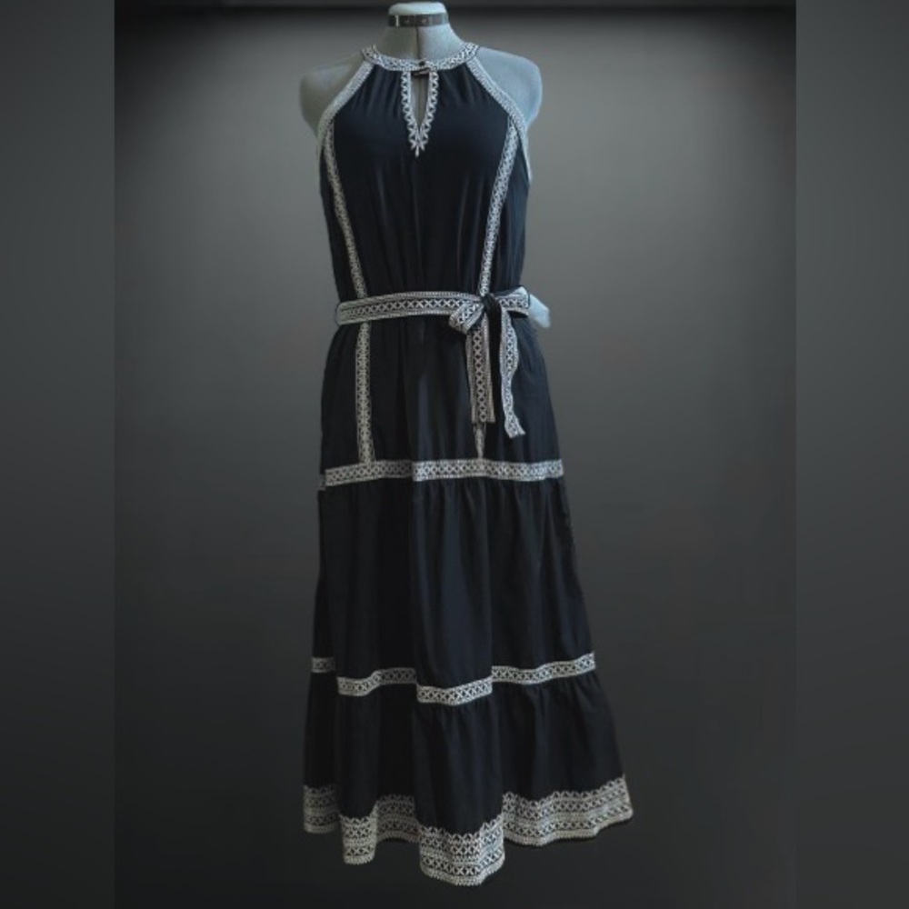Ecru Hathaway Halter Dress-Black; sz L